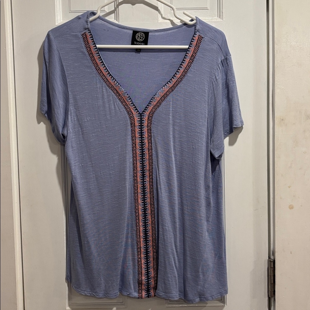 Bobeau Light Blue Top with Pink Accents